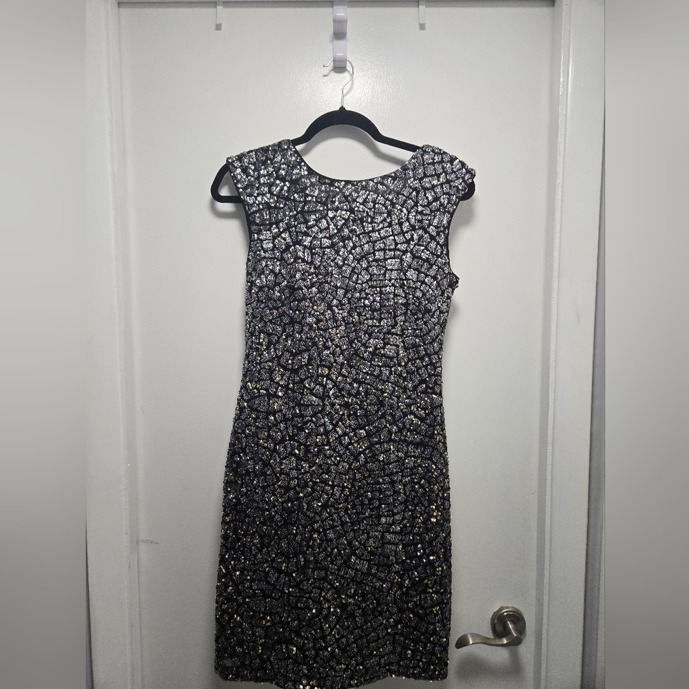 Black and Silver Mosaic Knee Length Dress